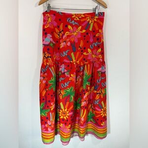 NWT Maison d’Amelie Hawaiian Multicolor Linen Boho Tiered Peasant Midi Skirt L